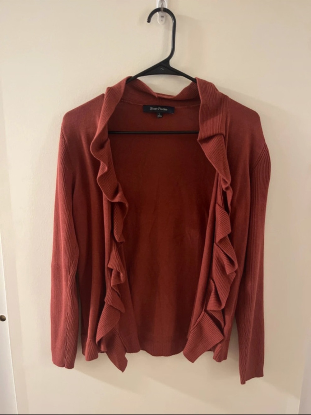 Evan Picone Ruffle Open Cardigan - Rust